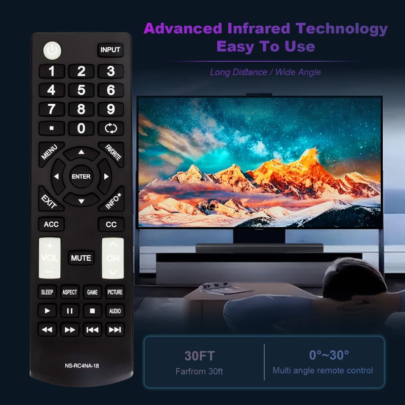AULCMEET Universal NS-RC4NA-18 NSRC4NA18 Replace Remote Compatible with All Insignia TV NS-55D510NA19 NS-22D510NA19 NS-40D510NA19 NS-43D420NA18 NS-32D220NA18 NS-39D310NA19 NS-19D310NA19 NS-19D310NA19 - Image 2